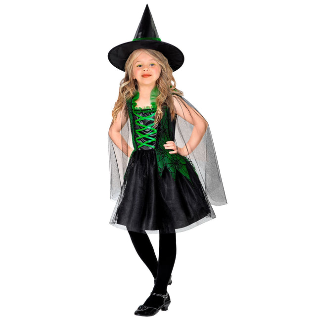 Vestido Halloween Negro Verde Niña Bruja 2 piezas