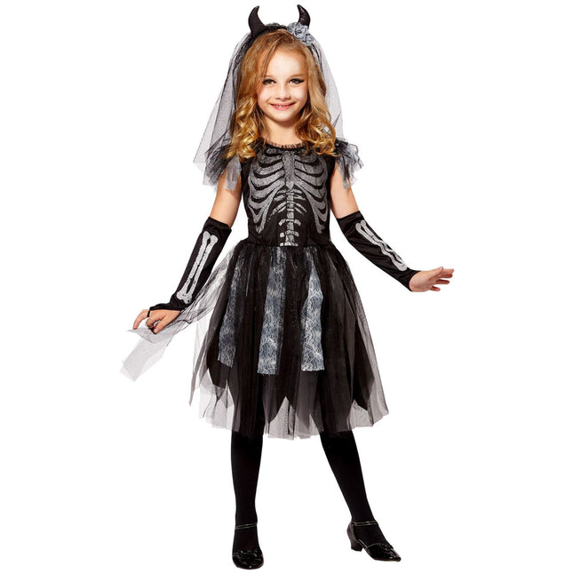 Vestido Halloween Niña Esqueleto Novia