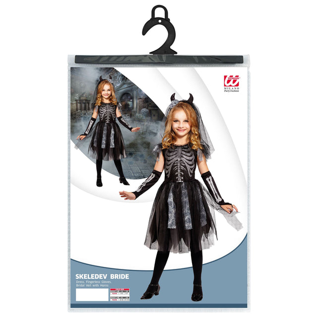 Vestido Halloween Niña Esqueleto Novia