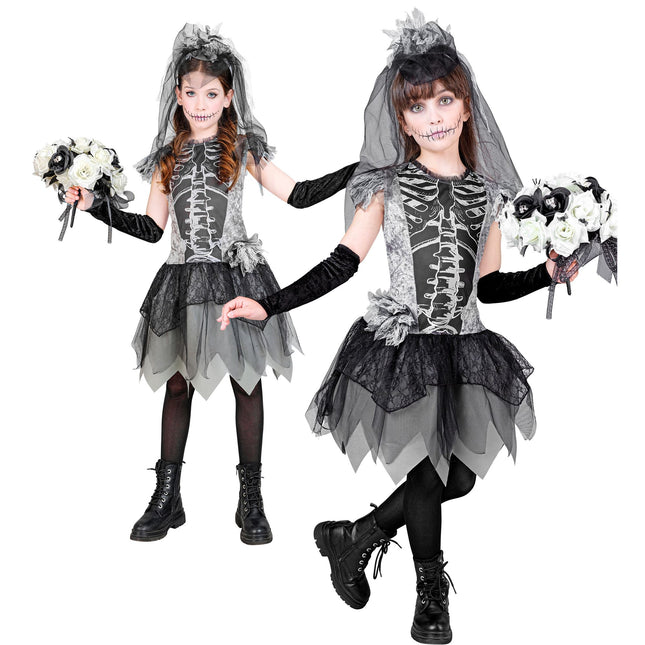 Vestido Halloween Niña Esqueleto Novia