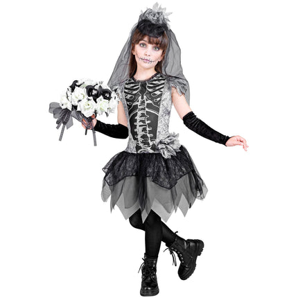 Vestido Halloween Niña Esqueleto Novia