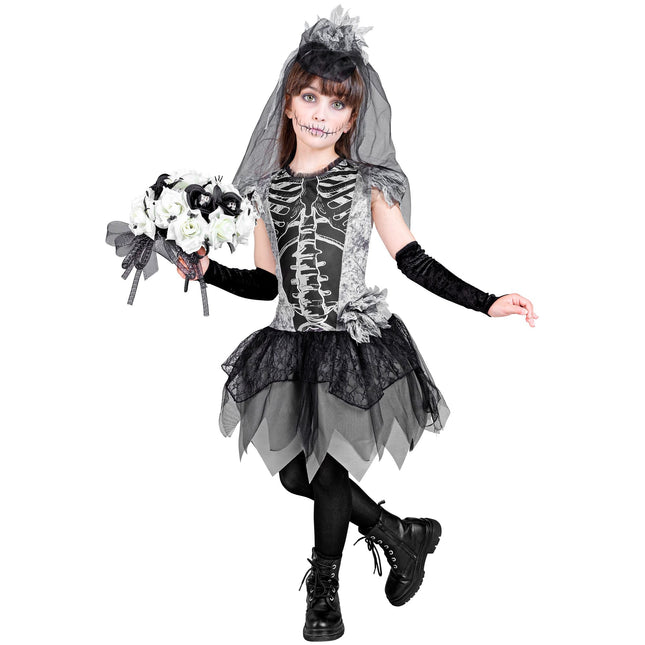 Vestido Halloween Niña Esqueleto Novia