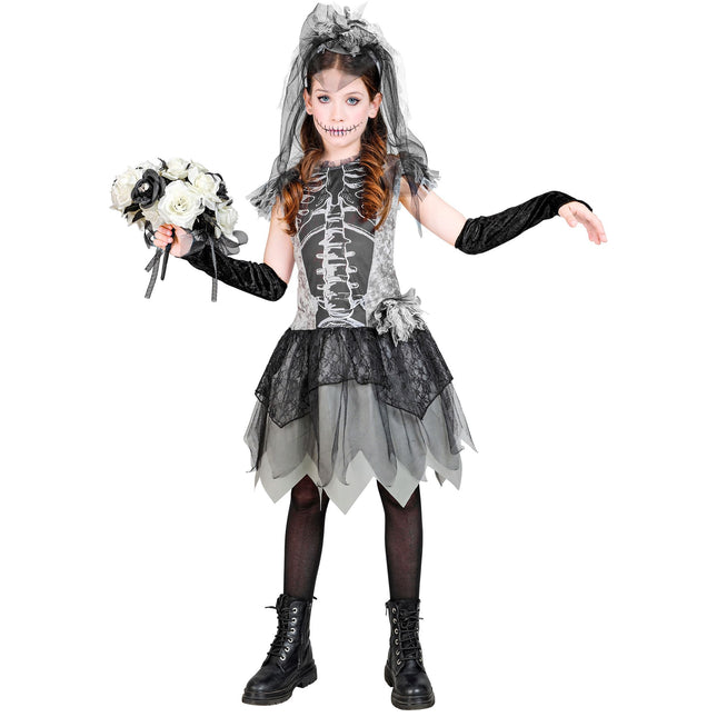 Vestido Halloween Niña Esqueleto Novia