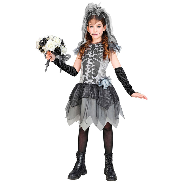 Vestido Halloween Niña Esqueleto Novia