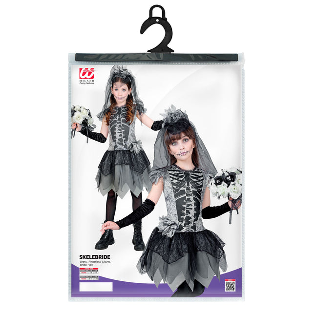 Vestido Halloween Niña Esqueleto Novia