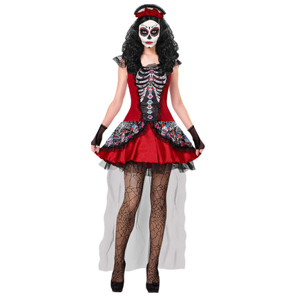 Vestido Día De Los Muertos Negro Rojo Señoras