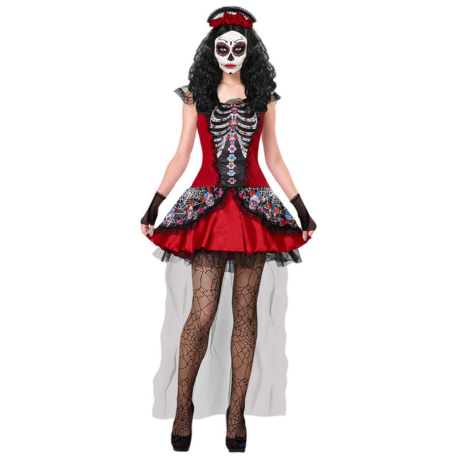 Vestido Día De Los Muertos Negro Rojo Señoras