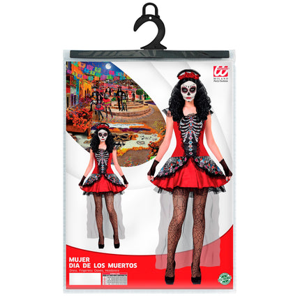 Vestido Día De Los Muertos Negro Rojo Señoras