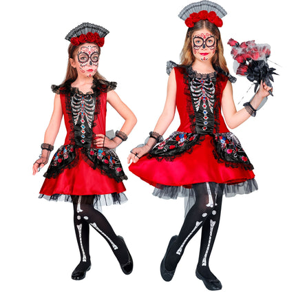 Vestido Día De Los Muertos Negro Rojo