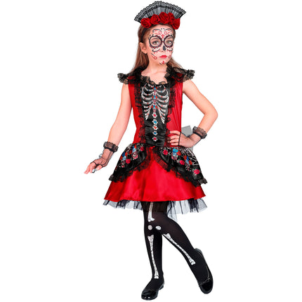 Vestido Día De Los Muertos Negro Rojo