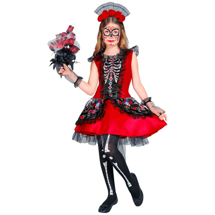 Vestido Día De Los Muertos Negro Rojo
