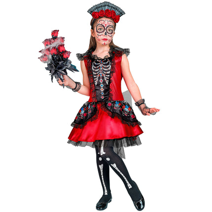 Vestido Día De Los Muertos Negro Rojo
