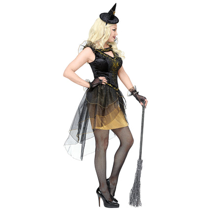 Vestido Halloween Negro Oro Señoras Bruja
