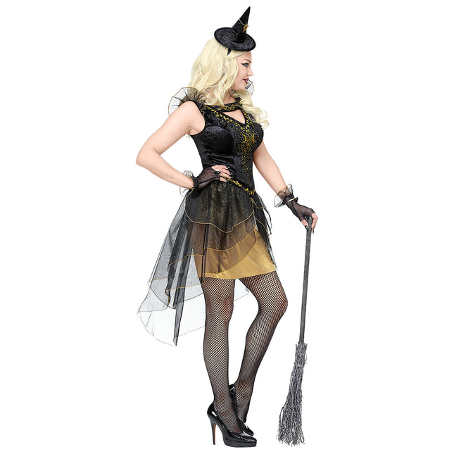 Vestido Halloween Negro Oro Señoras Bruja