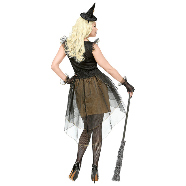 Vestido Halloween Negro Oro Señoras Bruja