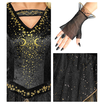 Vestido Halloween Negro Oro Señoras Bruja