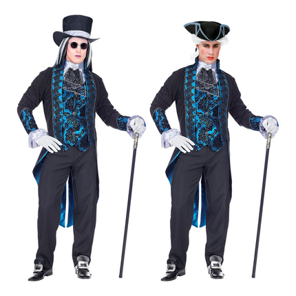 Disfraz de Halloween Vampiro Negro Azul Hombre
