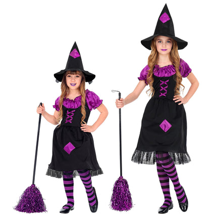 Disfraz de Bruja de Halloween Negro Morado Niña