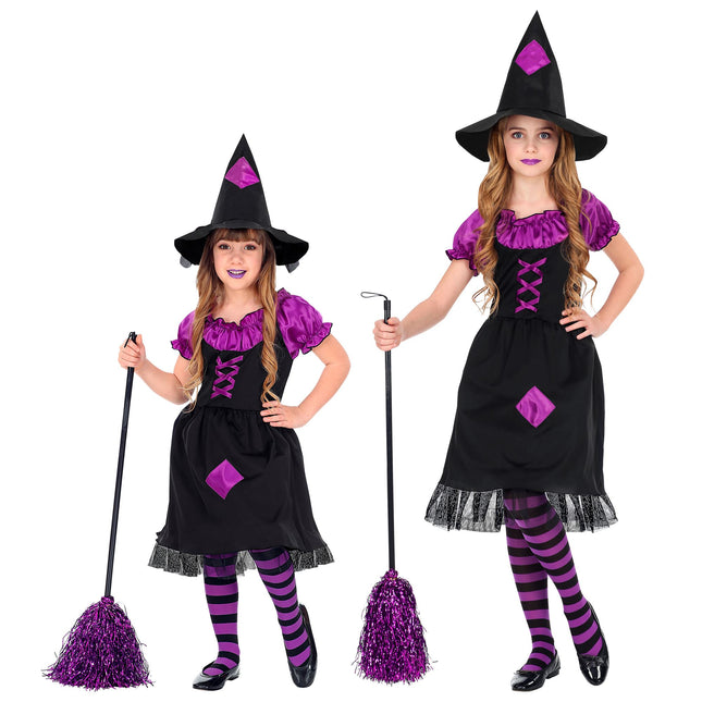 Disfraz de Bruja de Halloween Negro Morado Niña