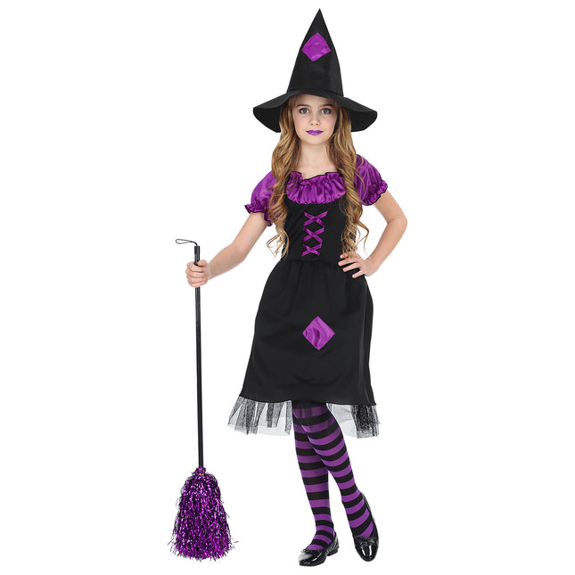 Disfraz de Bruja de Halloween Negro Morado Niña