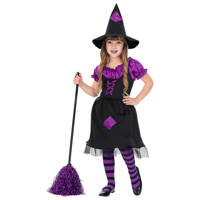 Disfraz de Bruja de Halloween Negro Morado Niña
