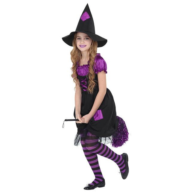 Disfraz de Bruja de Halloween Negro Morado Niña