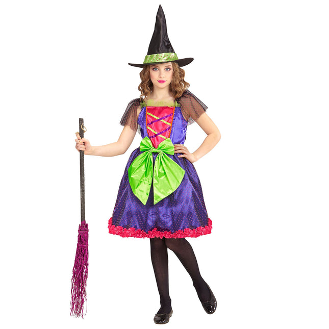 Disfraz de Bruja de Halloween Morado Verde Niña