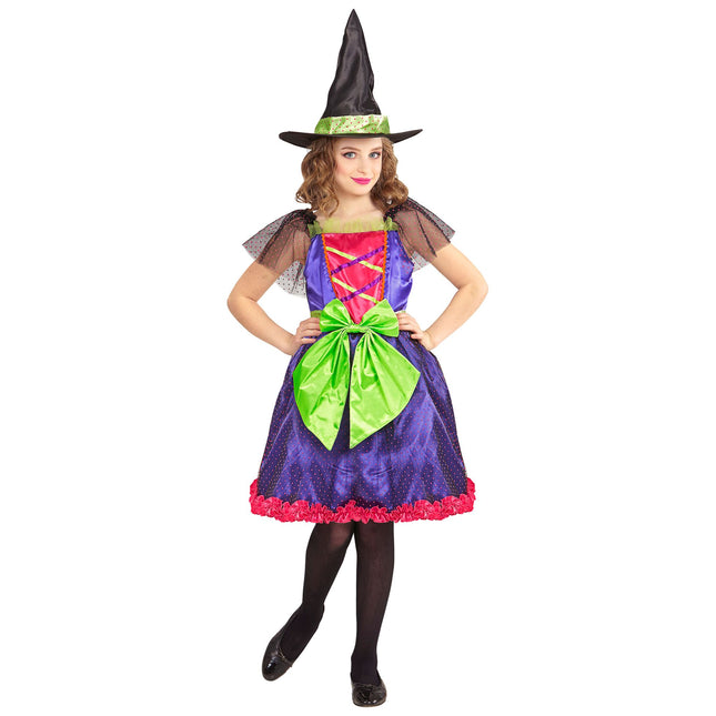 Disfraz de Bruja de Halloween Morado Verde Niña