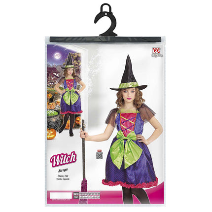 Disfraz de Bruja de Halloween Morado Verde Niña