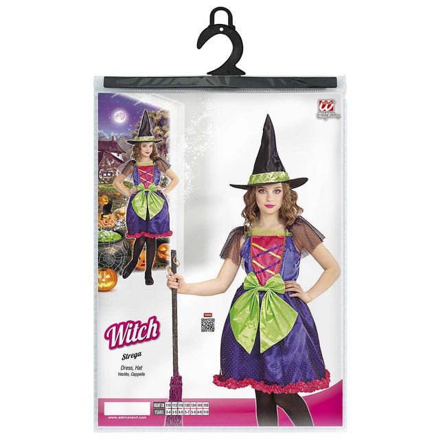 Disfraz de Bruja de Halloween Morado Verde Niña