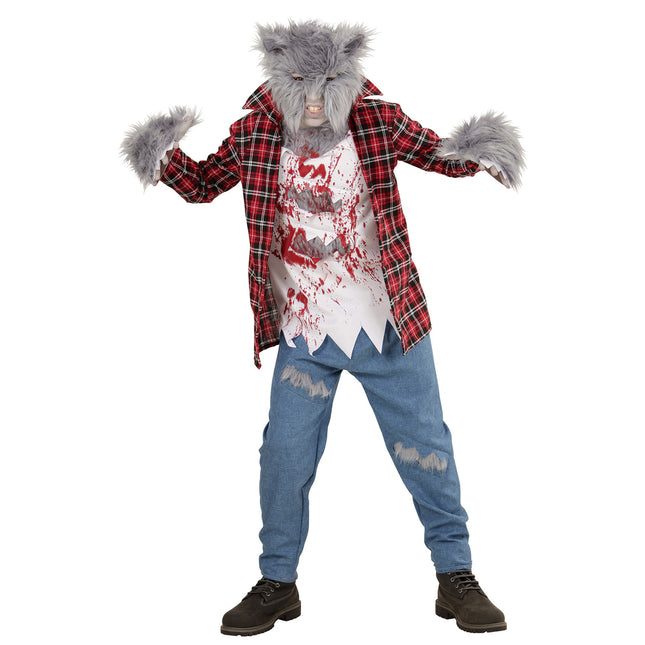 Disfraz Halloween Hombre Lobo Rojo Azul Niño