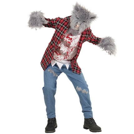 Disfraz Halloween Hombre Lobo Rojo Azul Niño