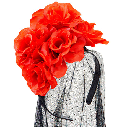 Dia De Los Muertos Diadema Velo Con Rosas