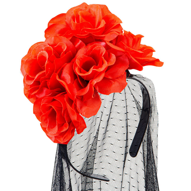 Dia De Los Muertos Diadema Velo Con Rosas