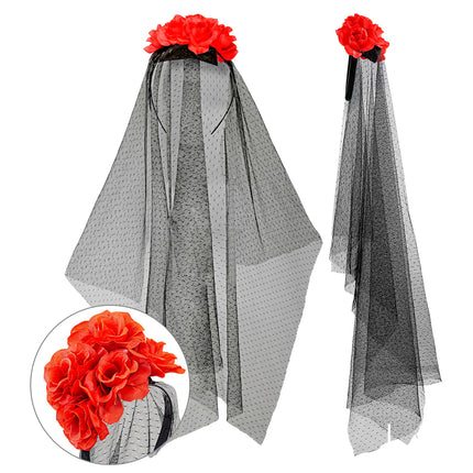 Dia De Los Muertos Diadema Velo Con Rosas
