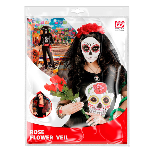 Dia De Los Muertos Diadema Velo Con Rosas