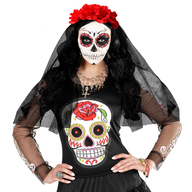 Dia De Los Muertos Diadema Velo Con Rosas