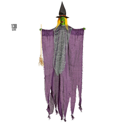 Muñeca de Halloween Bruja con escoba 1,38m