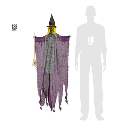 Muñeca de Halloween Bruja con escoba 1,38m
