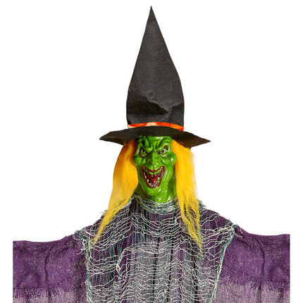 Muñeca de Halloween Bruja con escoba 1,38m