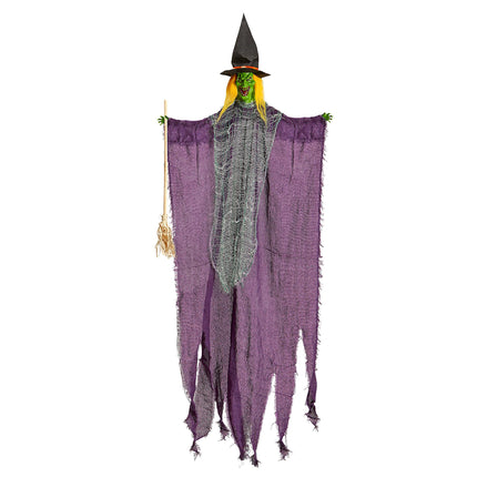 Muñeca de Halloween Bruja con escoba 1,38m