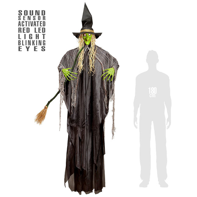 Halloween Decoración Colgante Bruja Con Luz Y Sonido 2,4m