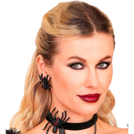 Pendientes de Halloween con arañas y strass