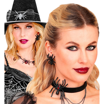 Pendientes de Halloween con arañas y strass