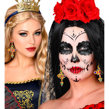 Pendientes de Halloween con forma de cruz y pedrería