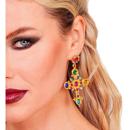 Pendientes de Halloween con forma de cruz y pedrería