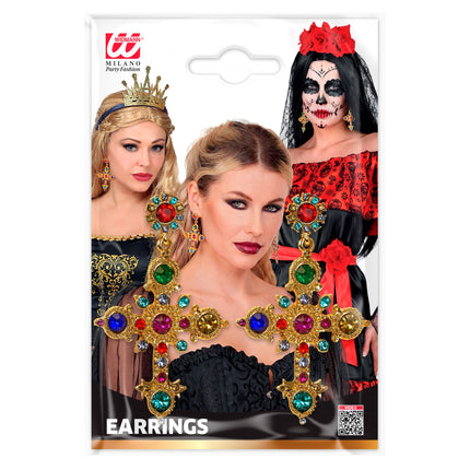 Pendientes de Halloween con forma de cruz y pedrería