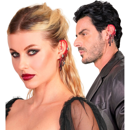 Pendiente de oreja de Halloween de imitación con forma de piercing y sangre