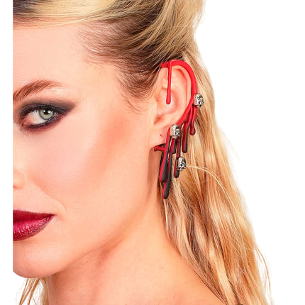 Pendiente de oreja de Halloween de imitación con forma de piercing y sangre