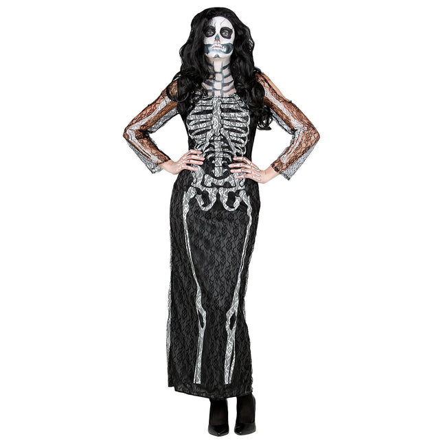 Vestido Halloween Damas Largo Esqueleto